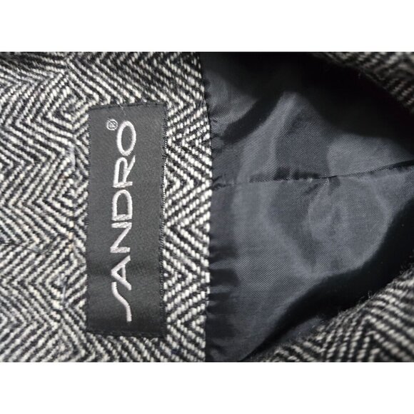 Sandro Black Herringbone Wool Zip Front Classic Blazer - Picture 11 of 12